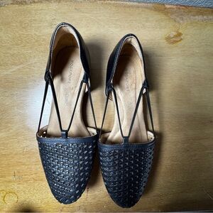 Rockport Woven T-Strap Comfort Flats Black Size 9